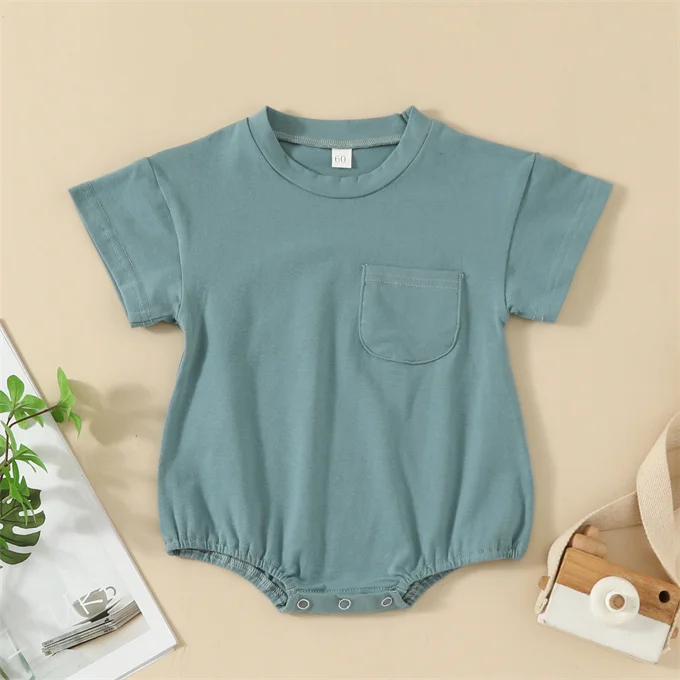 1 Pcs Private Label Solid Color Cotton Romper Summer Newborn Infant Toddler Boys Girls Clothes Short Sleeve Baby Neutral Romper