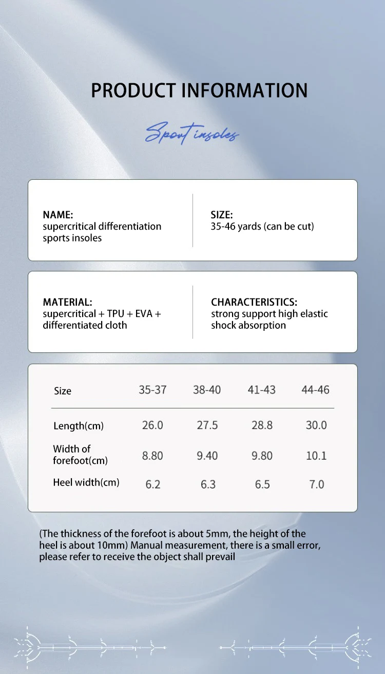 Supercritical Cushioning Sports Insoles with Arch Support