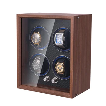 MINEESI Luxury Custom Oem Odm Rotating Gyro Wooden Four Slots Automatic Safe Watch Winder Box Luxury Clear Custom Logo
