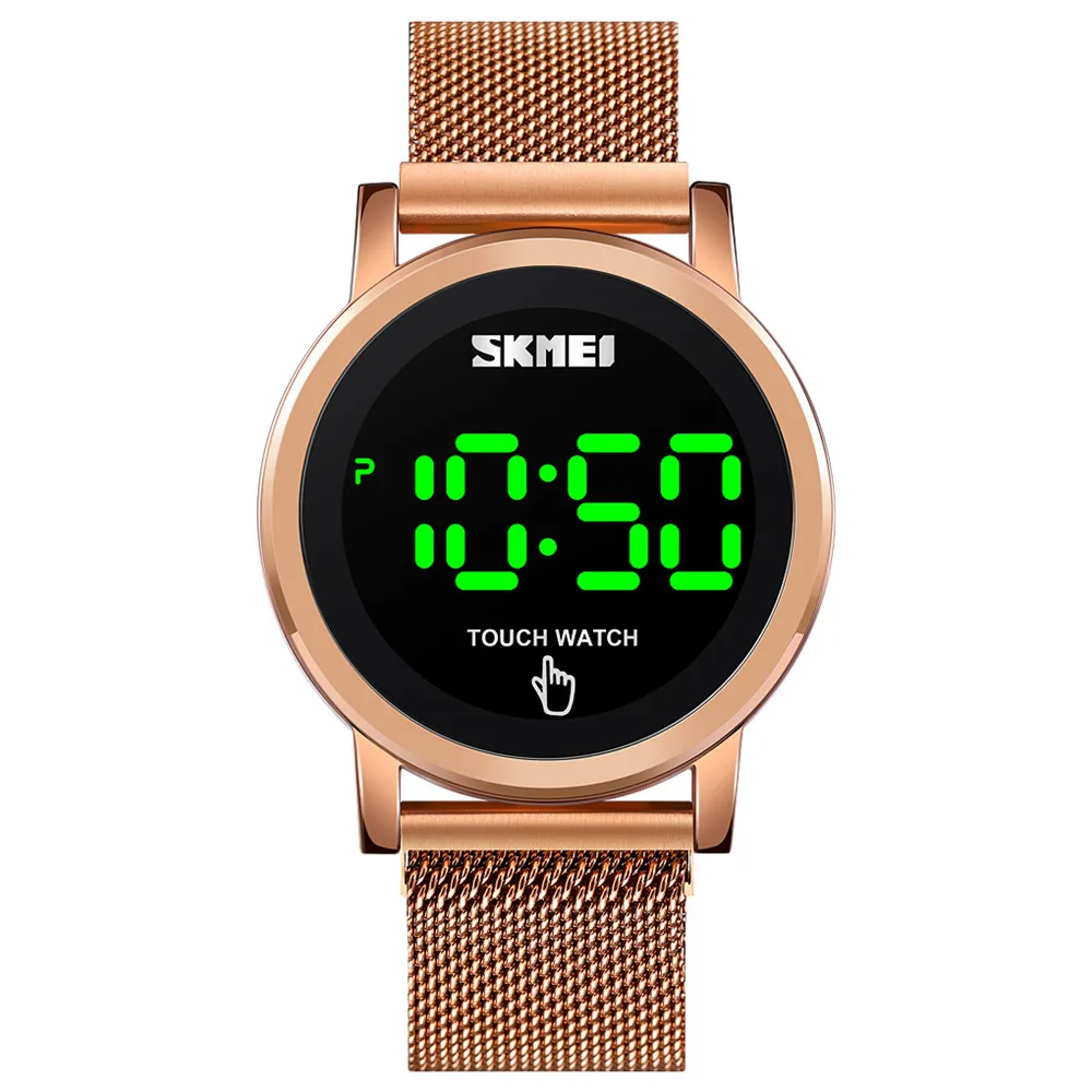 SKMEI 1668 Stainless Steel Mesh Band Touch Screen Magnetic Bracelet Watch Men Women LED Light