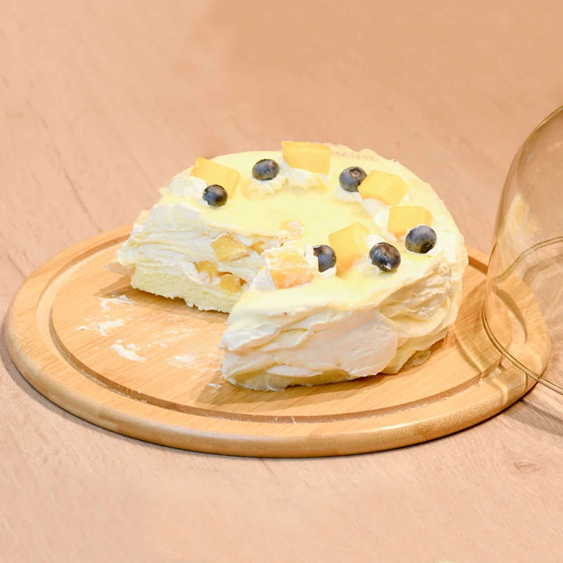 Creative Transparent Dustproof Cake Glass Cover Food Cover Cake Pan Glass Cover With Bamboo Tray