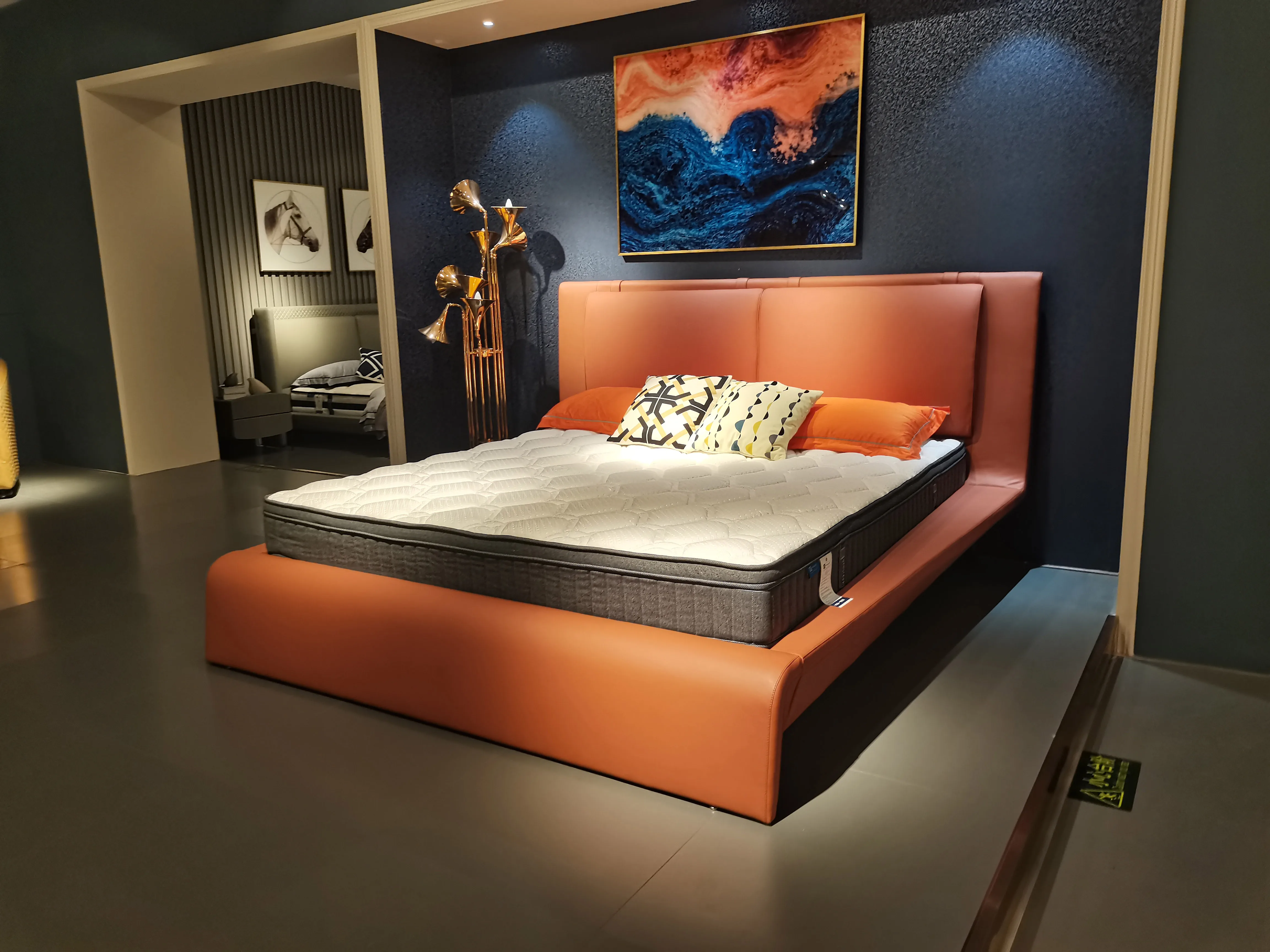 
 2021 European Italian cal design luxury high headboard huge queen king bed frames set  
