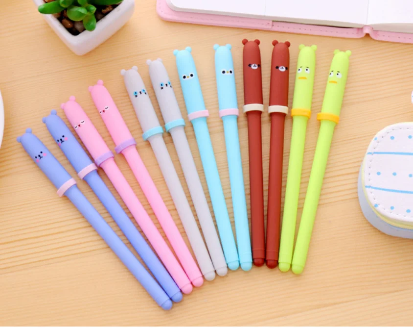 Гелевая ручка Kawaii с животными, черная нейтральная ручка для письма, канцелярские принадлежности для студентов