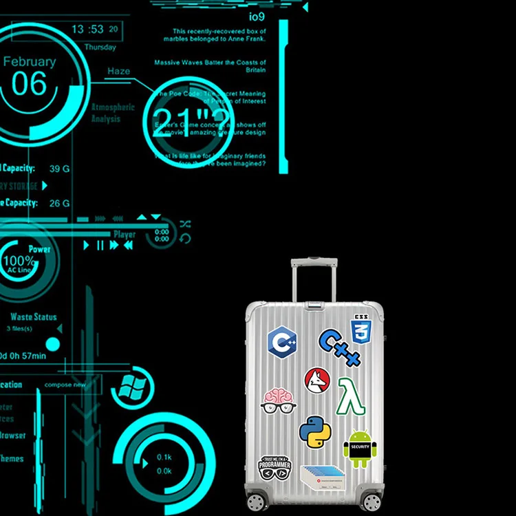 100 Autocollants Programmeur / Coding - Dessins Animés, Motifs Geek - Pour Ordinateur Portable, Valise, Skate