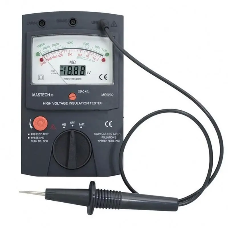 MASTECH MS5202 цифровой/аналоговый/двойной дисплей/указатель мегометр тестер сопротивления изоляции до 2500 в 100000