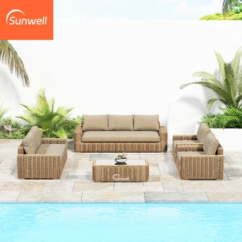 Wholesale Restaurant Patio Rattan Outdoor Sofa Balcony Furniture Aluminum Wicker Garden Sofa Set
