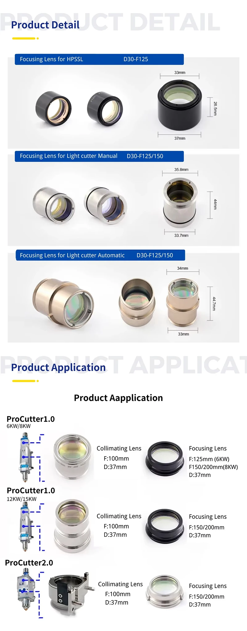 Precitec Original Fiber Laser Cutting Head F125 F150 F200 F300 Models New LightCutter Procutter2.0 Fiber Laser Focusing Lens
