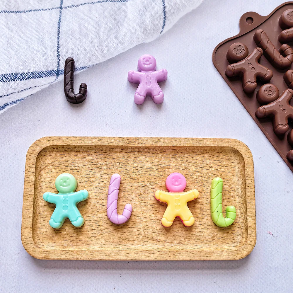 Food Grade Eco-Friendly Gingerbread Man Silicone Chocolate Mold Rectangle Christmas Cartoon Kitchen Baking DIY manufacture