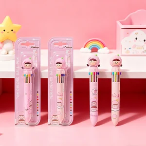 Kawaii White Peach Cartoon Ten-Color Ball Pen - Cute Multicolor Stationery for School & Office