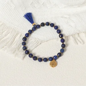 Lapis Lazuli New Palace Style Tassel Pendant Bracelet Life Tree Coin Charm Beads Natural Stone Jewelry Beaded Bracelets