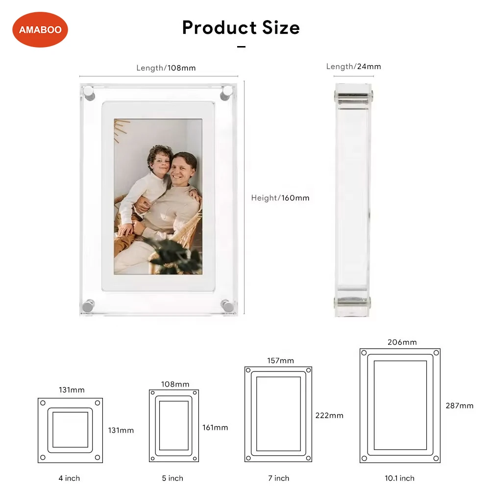 AMABOO Acrylic WiFi Digital Photo Frame with Video Playback & MP3 Support-5/7/10.1 Inch Sizes-Mother's Day Gift