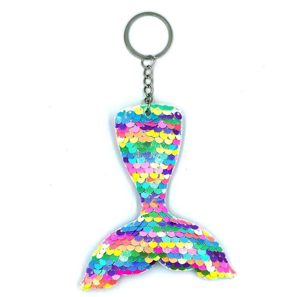 K114 Shiny Reflective Double-sided Fish Scale Sequin Mermaid Tail Keychain Cartoon Animal Fashion Lady Bag Key Ring Jewelry