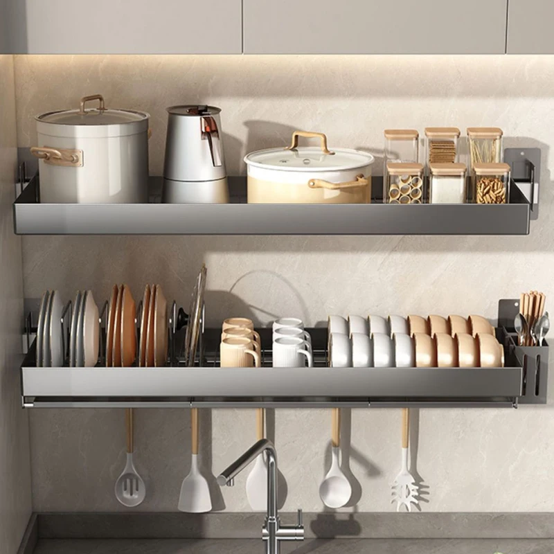 Porta utensili da cucina In acciaio inox di grandi dimensioni scolapiatti scolapiatti a 2 livelli con portabicchieri lavello da cucina stendino per piatti incorporato