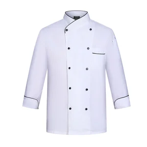 Custom New Design Long Sleeve Catering Chef Uniform Male Chef Coat with Printed Logo Canvas Fabric