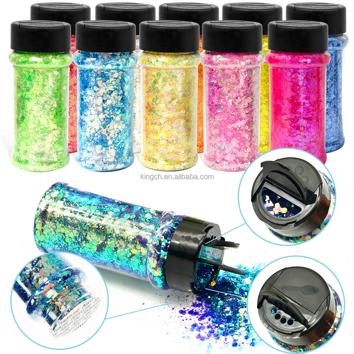 product factory wholesale cosmetic glitter powder hexagon pet bulk holographic glitter mixed chunky glitter powder for crafts 24 colors-5