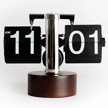 Decorative Mechanism Auto Desk Table Alarm Clock Automatic Flip Calendar Custom Retro With Sound Control Led Night