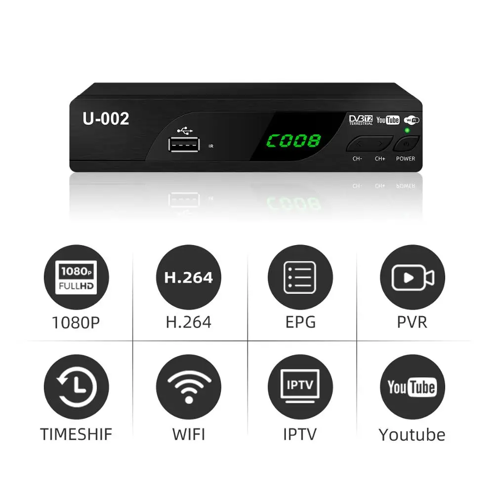 JUNUO Smart  TV Box  DVB-T2 Set Top Box. /TV Receiver/TV Converter for Albania  Full Hd TV Decoder