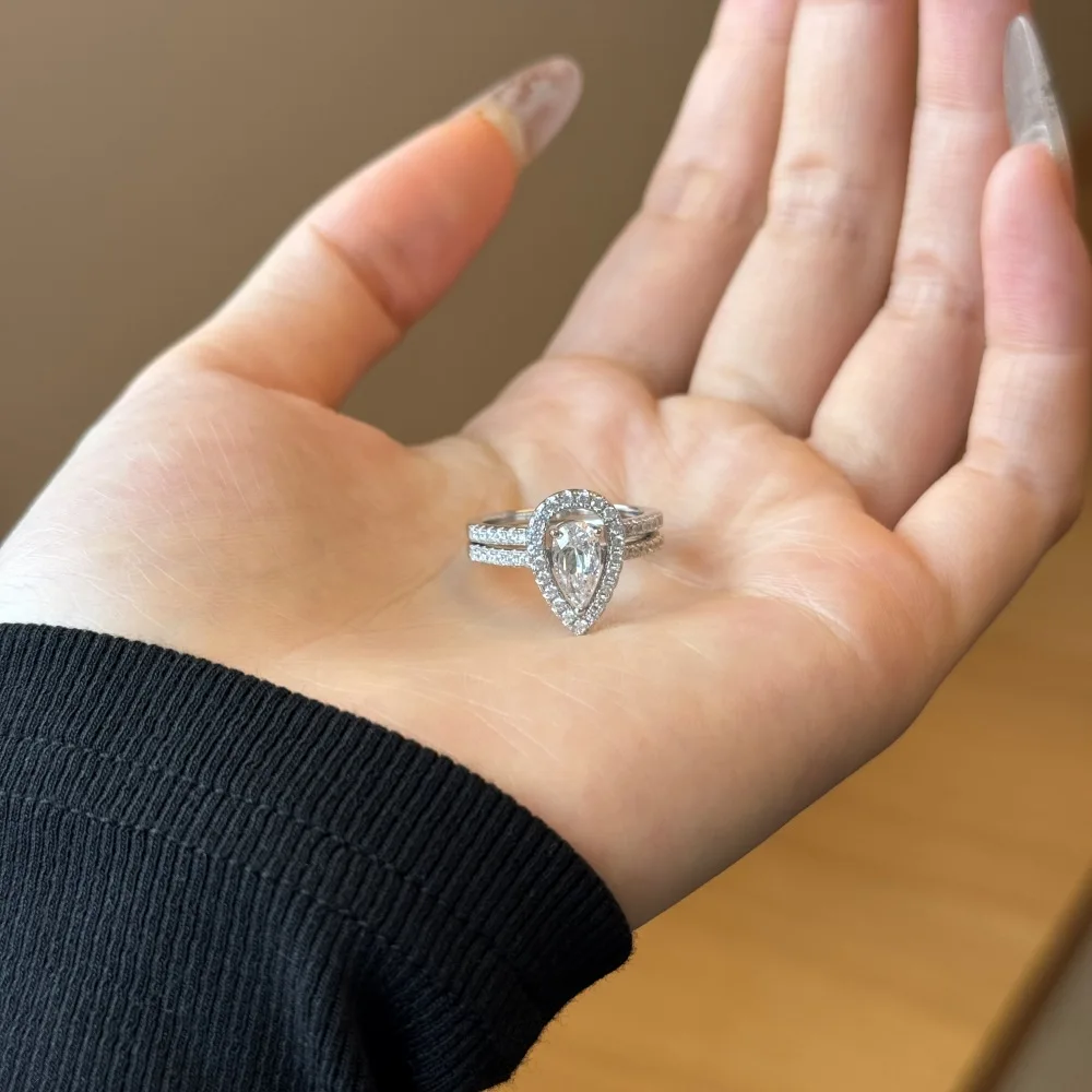 KAKODIY Cut Geometric Drop Ring Engagement Wedding 925 Sterling Silver Ring Set for Women detail 9