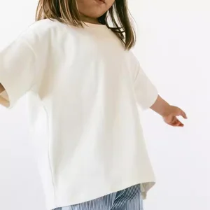 Custom Logo Toddler Kids Unisex Oversized Boxy T-Shirt 100% Cotton Short Sleeve Baby Drop Shoulder Top