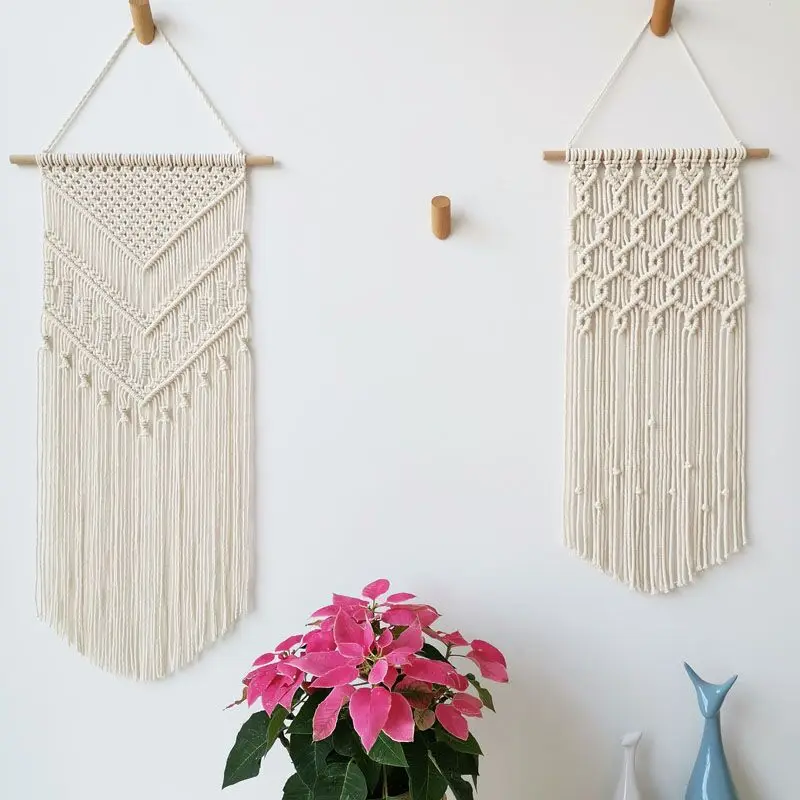 Handmade Set of 3 Bohemian Macrame Wall Hanging Tapestry Small Art Deco Home Decoration for Bedroom Living