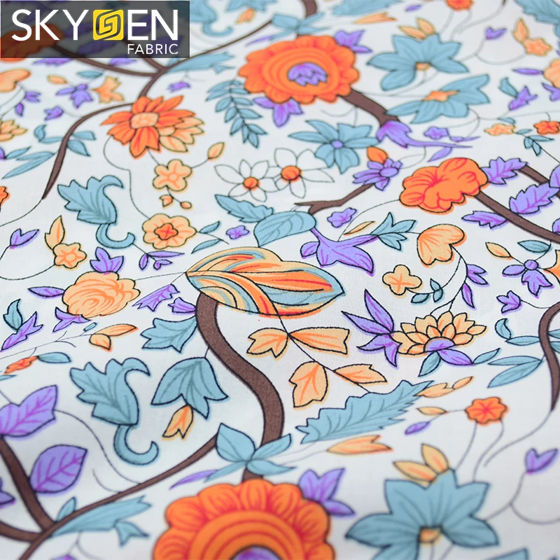 Guangzhou Zhongda Market Textile Cotton Skygen Ready Stock Plain 100% Cotton Floral Fabric Printed Fabric Shirts Fabrics