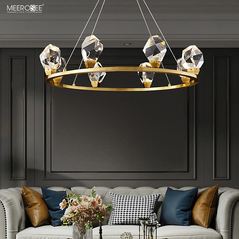 Meerosee Big Brilliant Bubble K9 Crystal Light Gold Copper Lamps Modern Chandelier Pendent Lighting For Hotel Villa MD86855