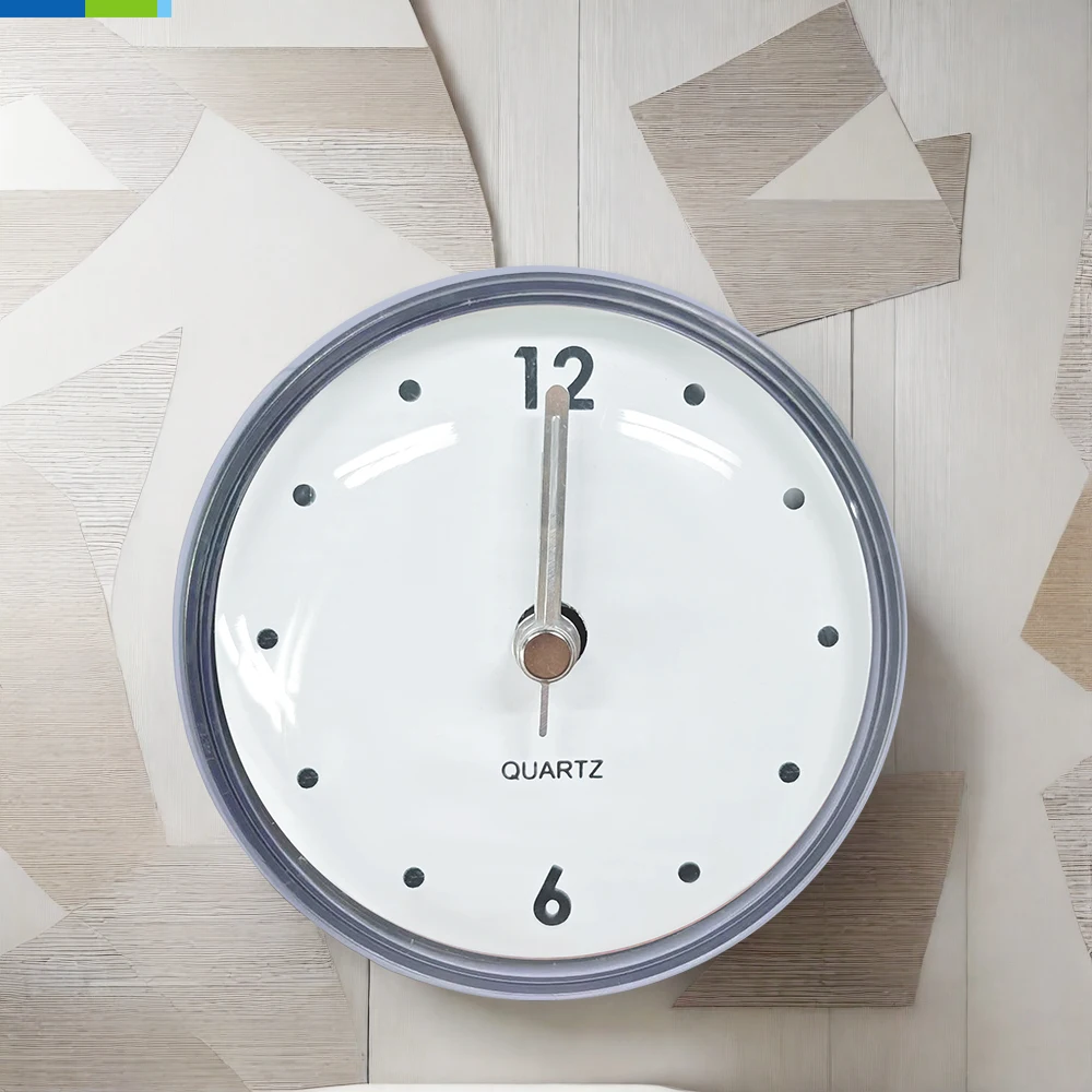 Home Decoration Mini Quartz Analog Circular ABS Bathroom Wall Clock for Living Room and Wall Suction Feature for Home Decor