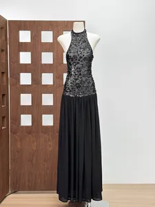 Bettergirl 2026 New Sexy Black Sequin Party Dress Sleeveless Backless Banquet Long Elegant Dress