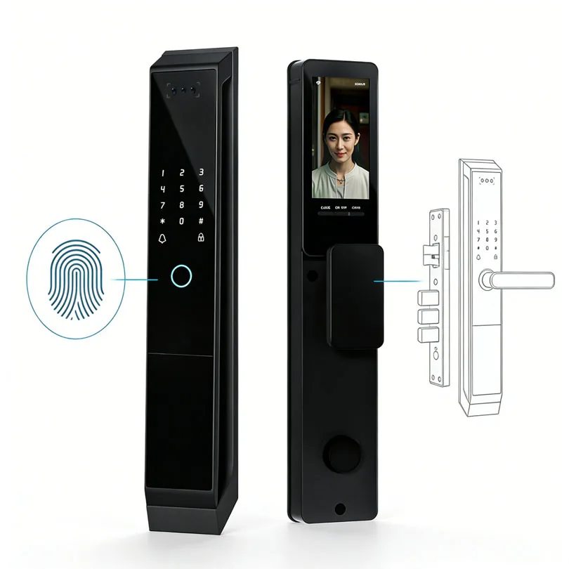 قفل باب ذكي مضاد للسرقة مع خاصية التعرف على الوجه وفيديو مدمج وكاميرا تُفعّل القفل التلقائي، وقفل رقمي بالبصمة من شركة كايس ستار