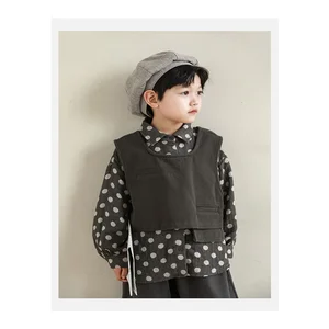 Japanese Boys' Polka Dot Digital Printed Shirt 2023 Autumn New Long-Sleeved Shirt Children's Vest Two-Piece Set