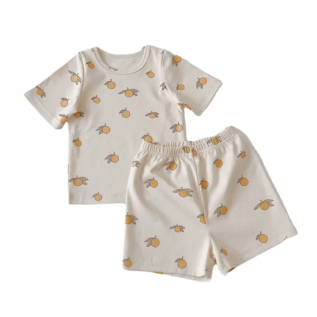 Danish Style Full Printed Summer Cotton Short-Sleeved Children's Homewear Pajamas Set