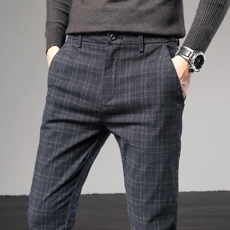 Buy Selected Homme Dark Grey Melange Checked Flat Front Trousers for Men  Online  Tata CLiQ Luxury