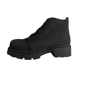 Factory Black Fashion Canvas Breathable Safety Shoes for Women Walk Using Wear Resisting Lace up Style Can OEM