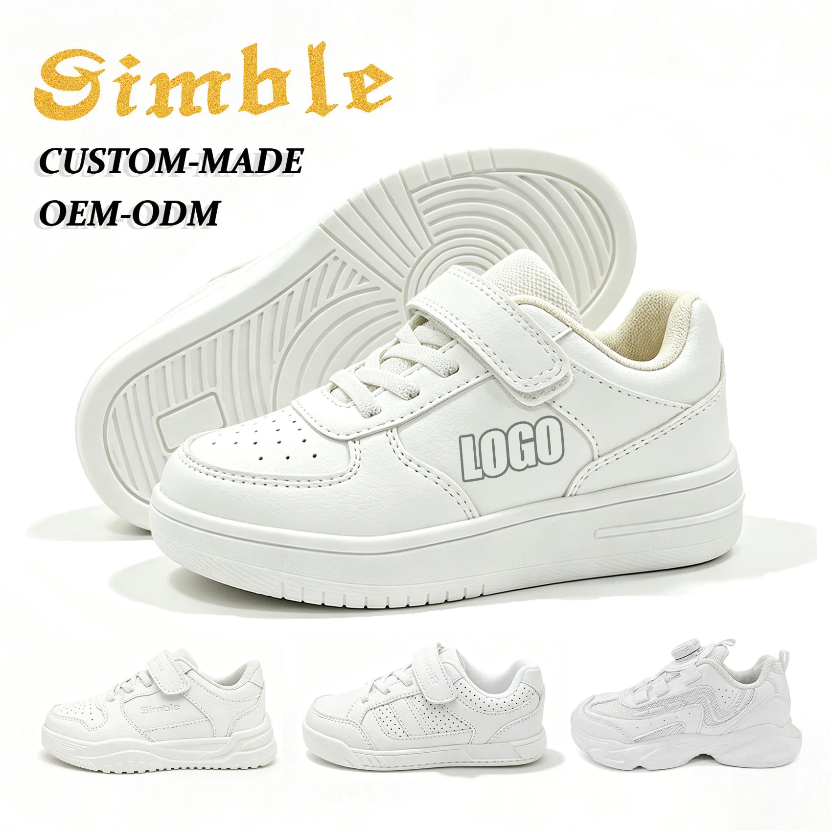 High Quality Custom Kids Casual Board Shoes Manufacturer OEM Logo Anti-slip Rubber Children White Student Shoes