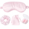 Antifaz rosa para dormir, bolsa, coleteros y tapones para los oídos.