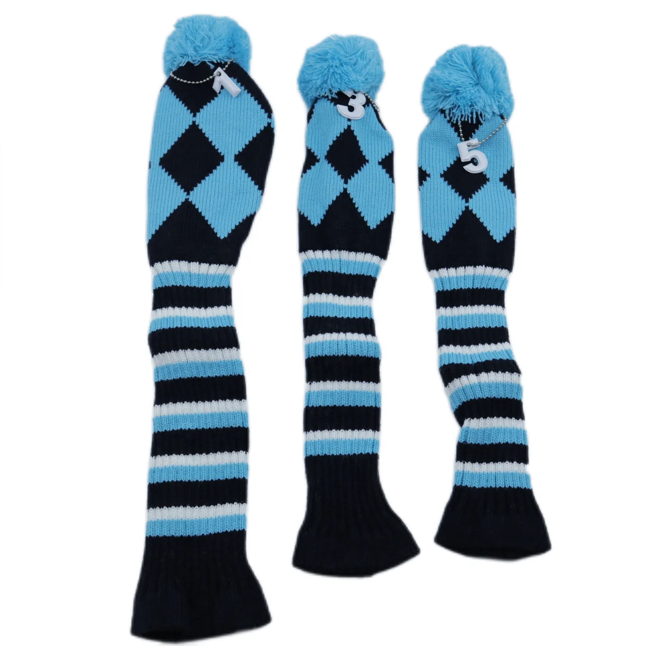 3 Pieces/Set Golf Rhombus Pattern Knitted Driver Fairway Wood Hybrid 1 3 5 Wood Golf Knit Headcover