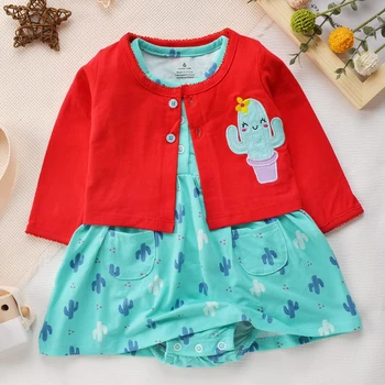 Girls' Summer Cotton Long Sleeves Dress with Floral Flower Print Fashionable Cardigan Baby Toddler's Spring Outfit