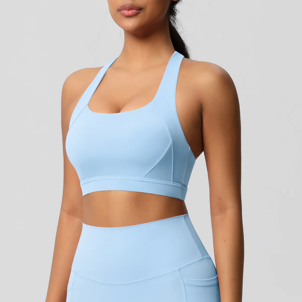 Solid Tight Yoga Vest Sports Underwear Shockproof High Strength Bra Pilates Running Outd