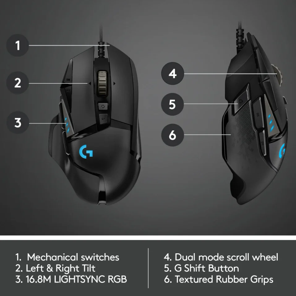 Original Logitech G502 Hero 16000DPI Wired Gaming Mouse G502 Logitech Mouse aperçu 3
