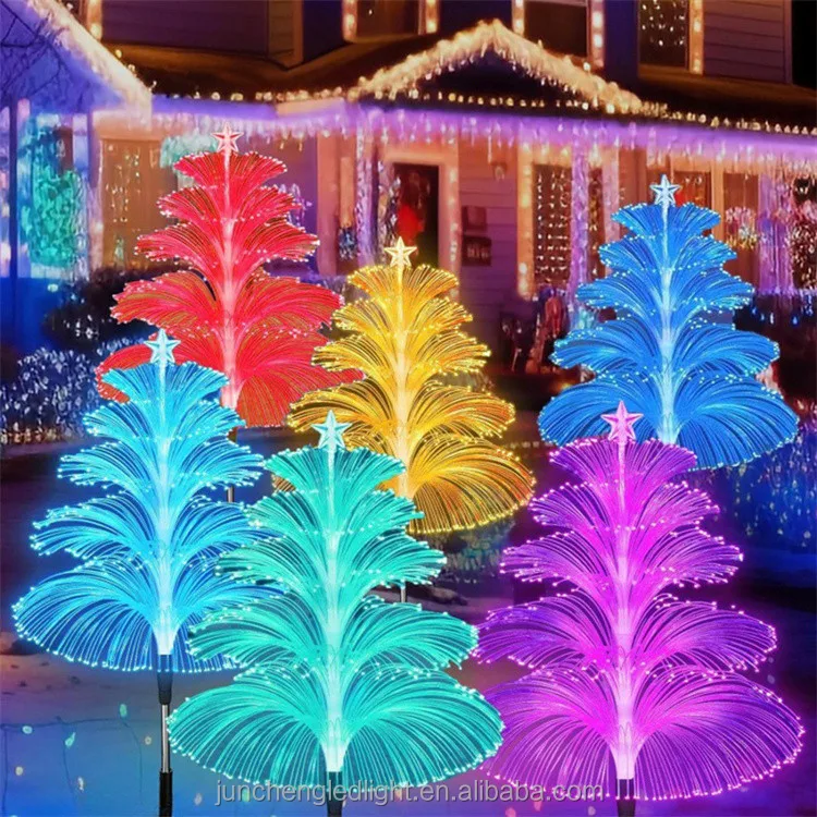 Solar Powered Led Light Outdoor Five Layer Xmas Tree Shaped Jellyfish Lawn Light IP65 Waterproof Garden Walkway Light
