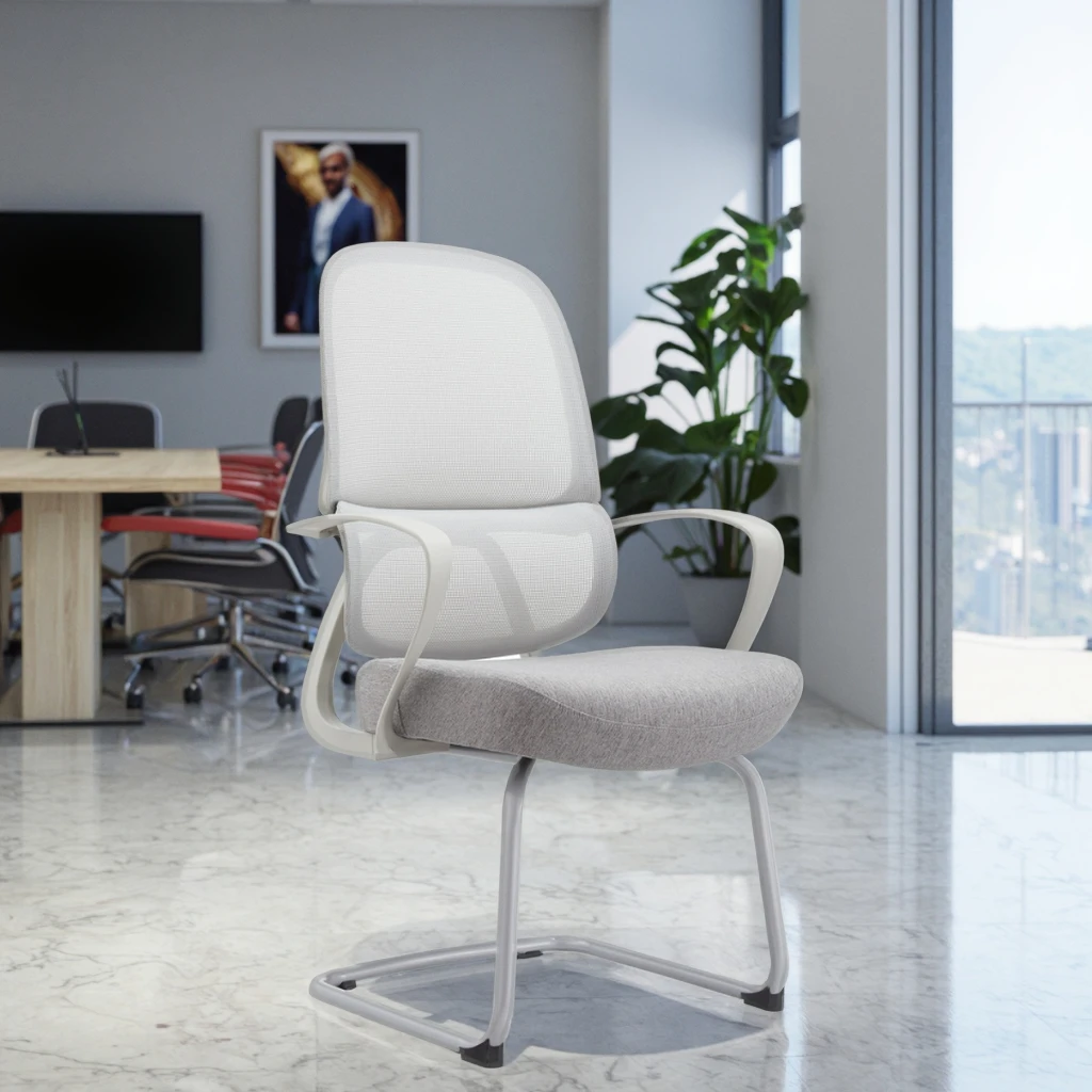 New Arrival 823C Gray PU Springframe Modern Lift Chair Industrial Steel Spring Base Curved Mesh Frame Conference Room Chair 2
