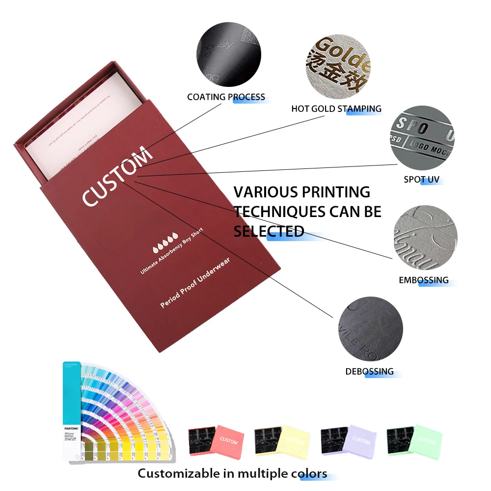 Շքեղ պատվերով լոգոյով տպագրված վերամշակվող կոշտ սափրի թասակով տուփ մատտ լամինացմամբ և ռելիեֆային տպագրությամբ հագուստի նվերների համար