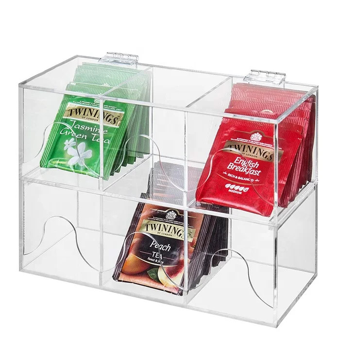 VONVIK Transparent Tea Bag Storage Box 6 Compartments Acrylic Tea Bag Organizer