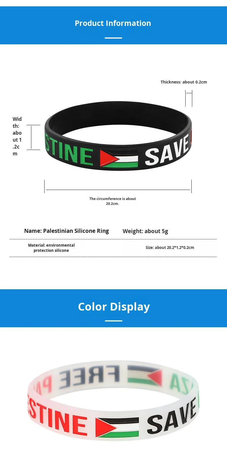 Silicone Wristband As a Small Gift. European and American Version. for Palestine. Eco-friendly. Sporty Silicone Wristband details