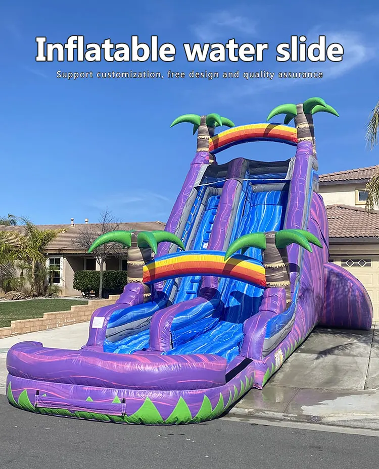 Bouncy Commercial Blow Up Waterslide Custom Tropical Inflatable Water