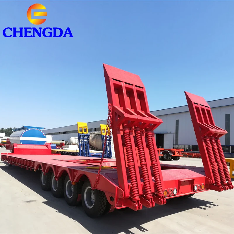 80 Ton Quad 4 Axles Lowbed Semi Truck Trailer for Tractors