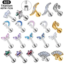 F136 titanium alloy Body piercing jewelry CZ zircon butterfly lip ring Moon with diamond stud earrings Daily wear Body jewelry