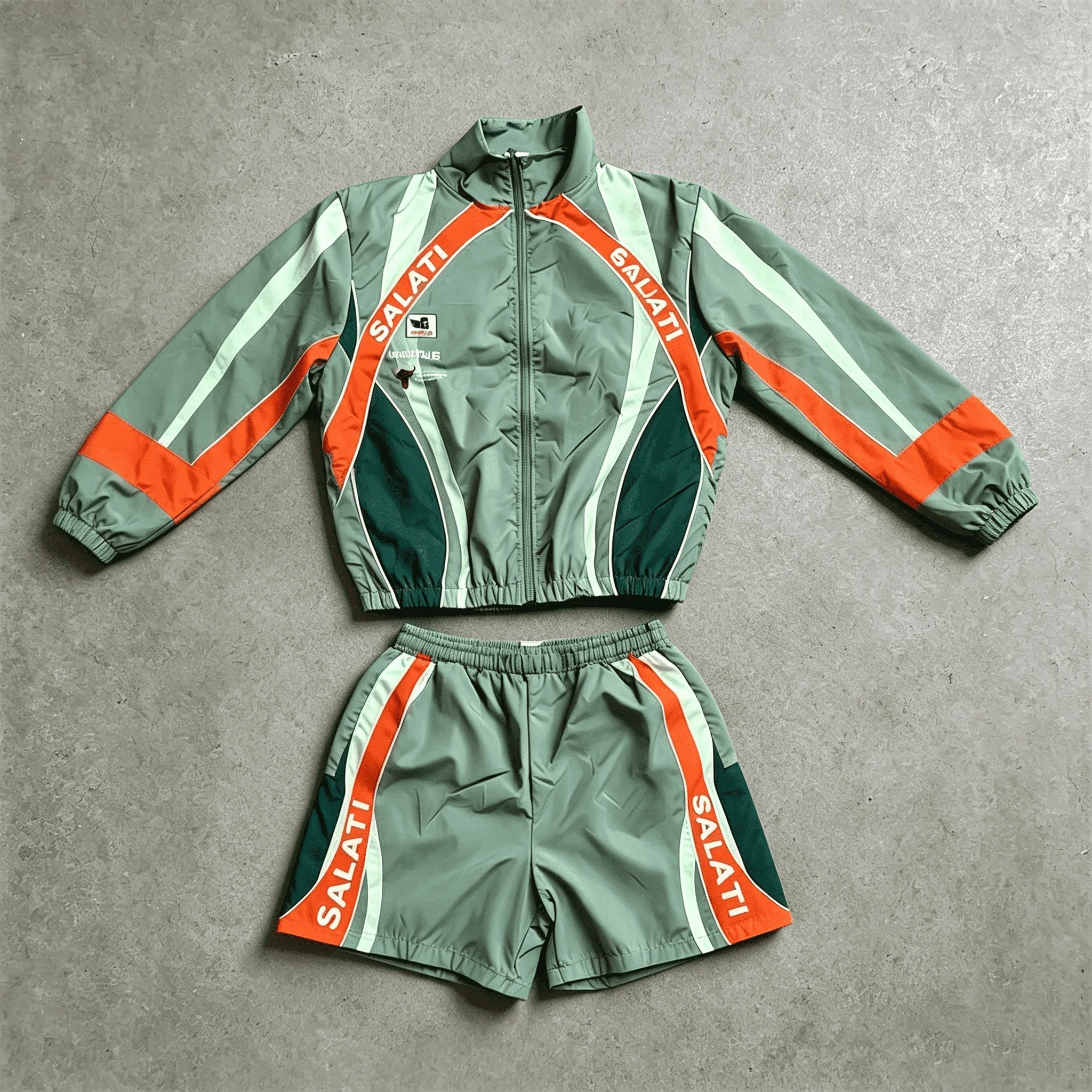 Custom Windbreaker Shorts And Jacket Set For Summer Lightweight Nylon Zip Up Color Block Letter Print Racing Tracksuit
