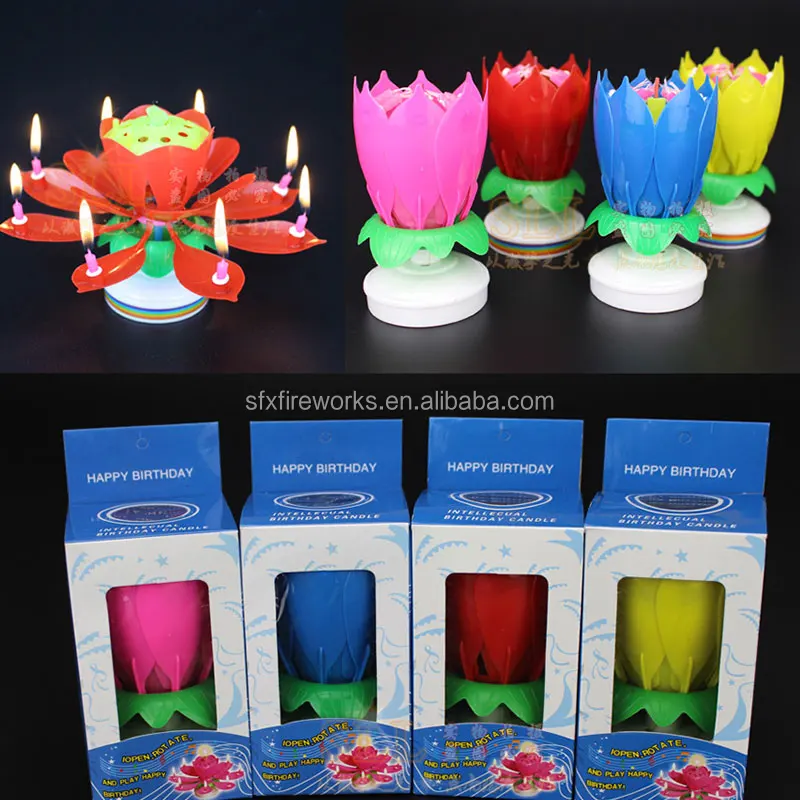 Incredible Happy Cake Party Colored Magic Sparkler Number Rainbow Rotating Musical Lotus Flower Music Birthday Candle