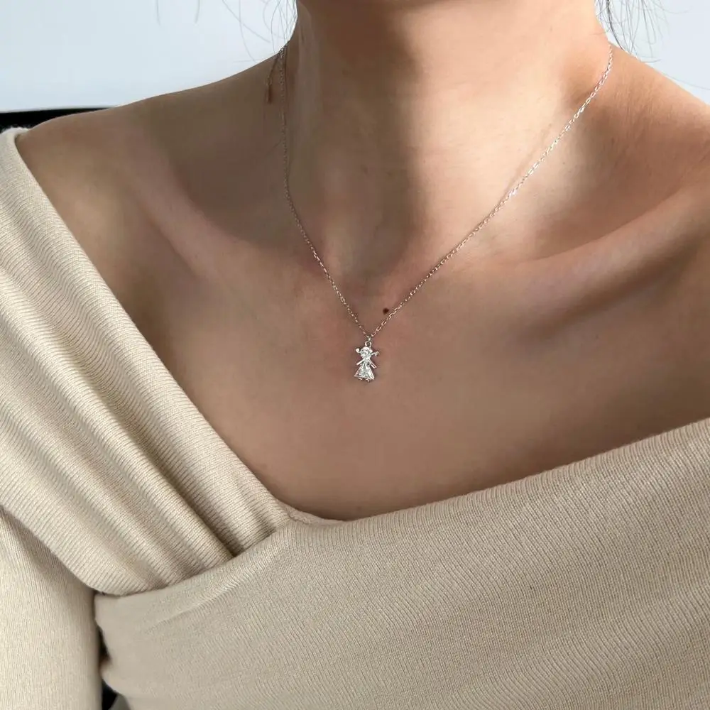 KAKODIY little girl doll pendant luxury 18K gold plated zircon necklace 925 sterling silver jewelry detail 5